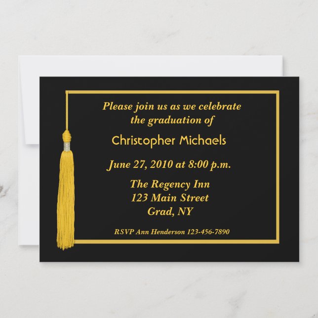 Black Gold Tassel Border Graduation Invitation (Front)