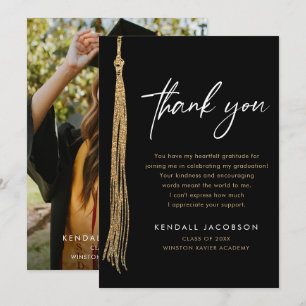 Black Gold Tassel Graduation Photo Thank You Card