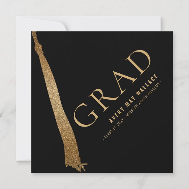 Black Gold Tassel Unique Graduation Custom  Invitation (Front)