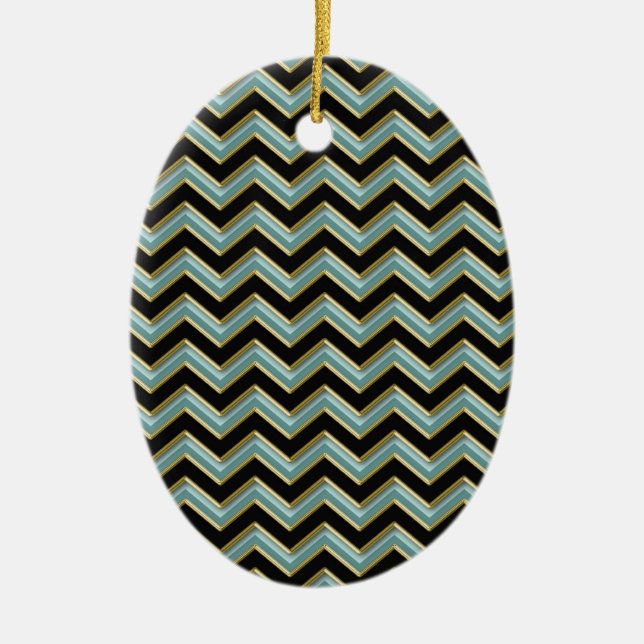 Black Gold Teal ZigZag Ceramic Tree Decoration (Front)