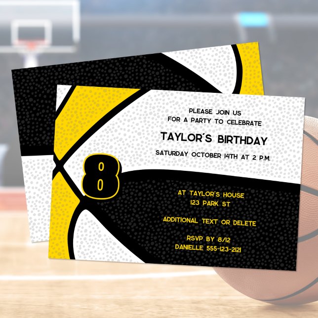 black gold team colours basketball birthday invitation (Creator Uploaded)