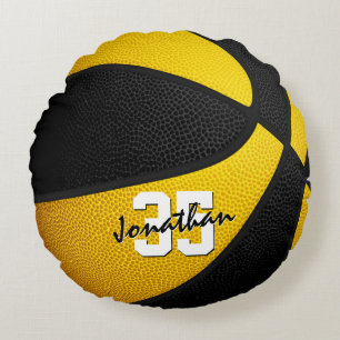black gold team colours boys girls basketball room round cushion