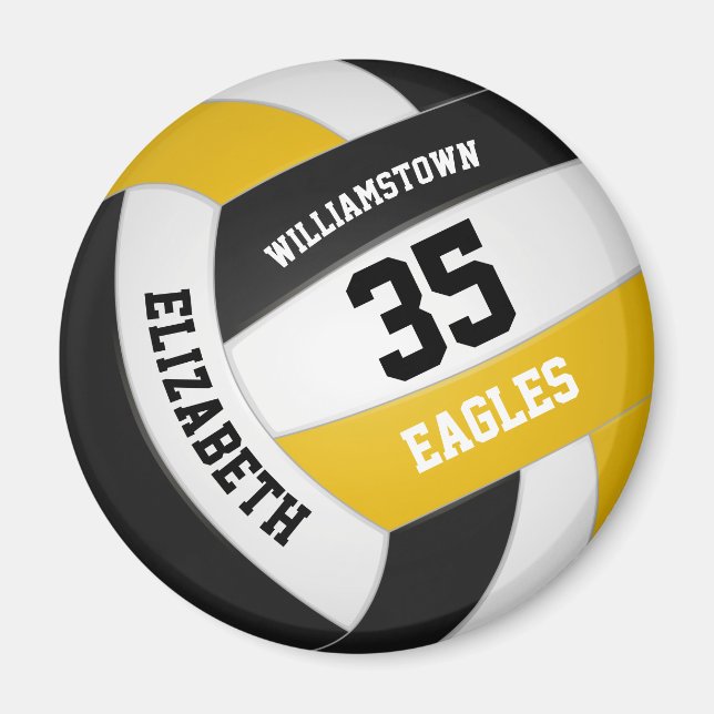 black gold team colours boys girls volleyball magnet (Front)