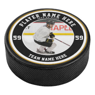 Black Gold Team Colours Custom Hockey Pucks