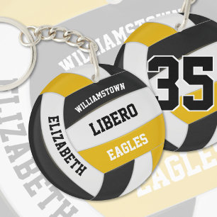 black gold team colours personalised volleyball key ring