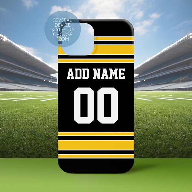 Black Gold Team Jersey Custom Name and Number Case-Mate iPhone Case (Personalized Phone Case with a Football Jersey Stripe Design)