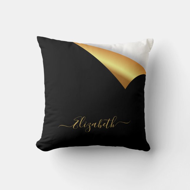 Black gold tear away modern elegant name cushion (Front)