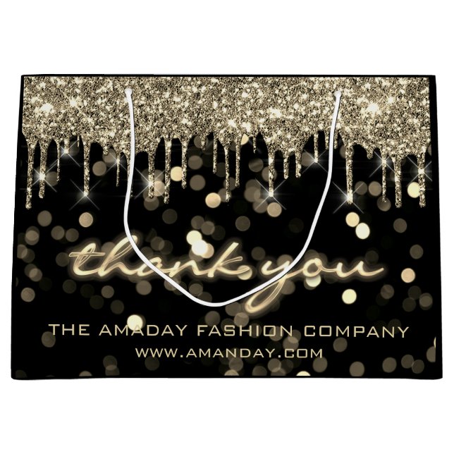 Black Gold Thank Shopping Name Boutique Shop Large Gift Bag (Front)