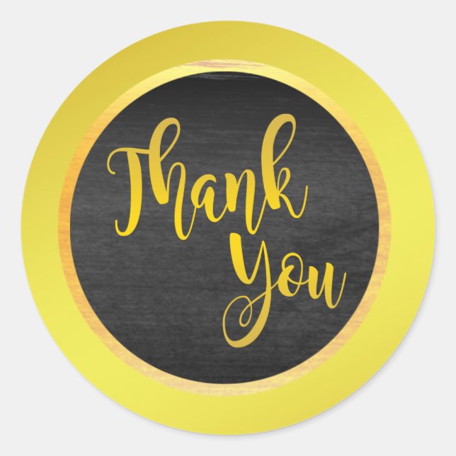 Black Gold Thank You Classic Round Sticker (Front)
