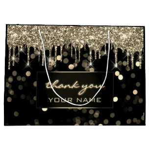 Black Gold Thank You Name Luxury Branding Drips Large Gift Bag
