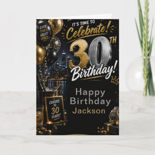 Black Gold Thirtieth Birthday Party Card