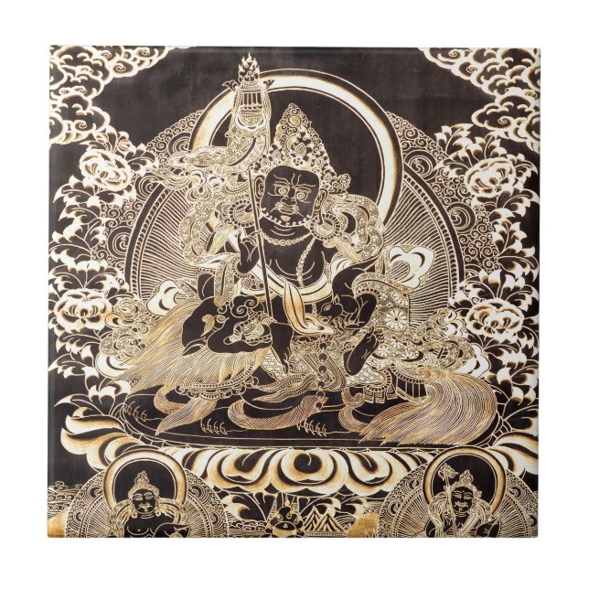Black & Gold Tibetan Buddhist Art Tile (Front)