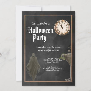 Black Gold Time For Boos and Booze Halloween Party Invitation