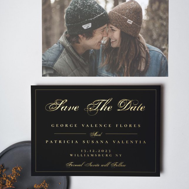 Black Gold Traditional Elegant Photo Save The Date (Creator Uploaded)