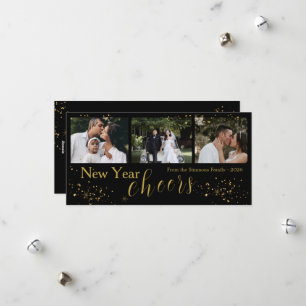 Black Gold Trendy New Year Cheers Photo Holiday Card