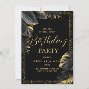 Black Gold Tropical Birthday Invitation