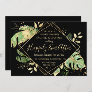 Black & Gold Tropical Elopement Wedding Reception Invitation