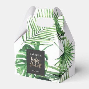 Black gold tropical foliage modern baby shower favour box