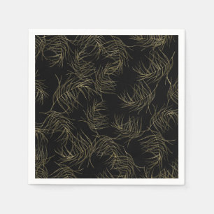 Black & Gold Tropical Glam Leaves Chic Wedding Napkin