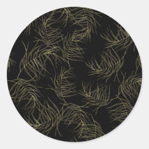 Black & Gold Tropical Glam Leaves Wedding Classic Round Sticker