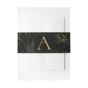 Black & Gold Tropical Glam Leaves Wedding Invitation Belly Band