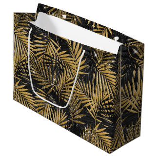 BLACK & GOLD TROPICAL LEAVES LARGE GIFT BAG