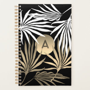 Black Gold Tropical Palm Leaves Initial Planner