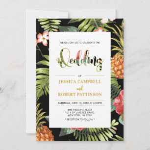 Black & Gold   Tropical Summer Wedding Invitation