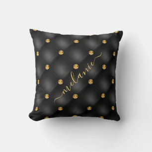 Black Gold Tufted Pillow with Custom Name