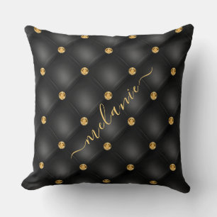 Black Gold Tufted Throw Pillow Personalised Name