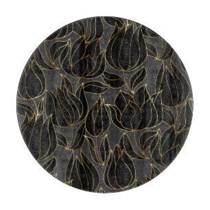 Black Gold Tulips: Luxury Floral Pattern Cutting Board
