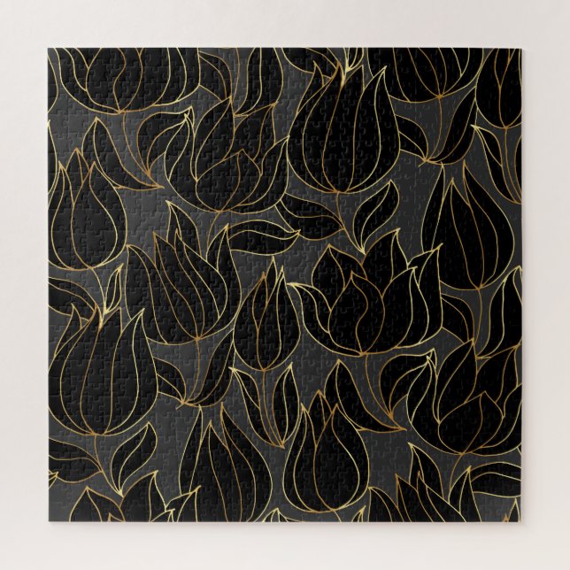 Black Gold Tulips: Luxury Floral Pattern Jigsaw Puzzle (Vertical)