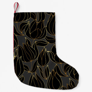 Black Gold Tulips: Luxury Floral Pattern Small Christmas Stocking