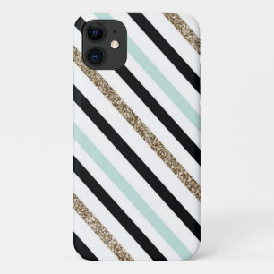 Black, Gold, Turquoise Striped Case-Mate iPhone Case