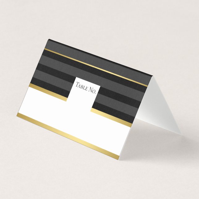 Black Gold Tuxedo Stripe Guest Table Number Card (Front)