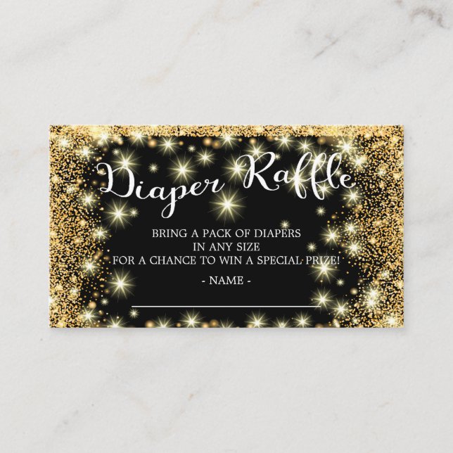 Black & Gold Twinkle Star Diaper Raffle Ticket Enclosure Card (Front)