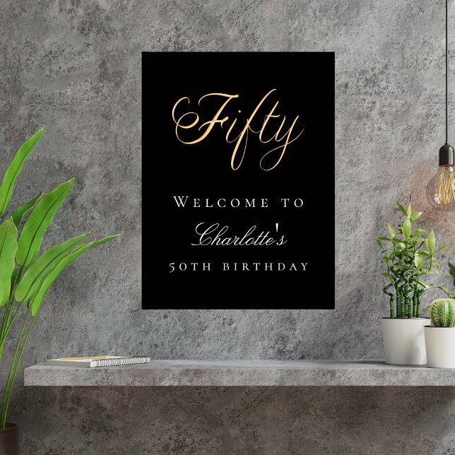Black gold typography birthday party welcome poster (Creator Uploaded)