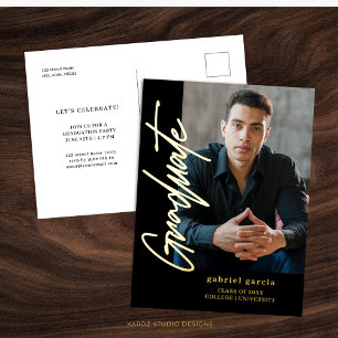 Black Gold Typography Graduation Postcard