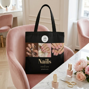 Black Gold Typography Logo Photo Nail Salon Tote Bag