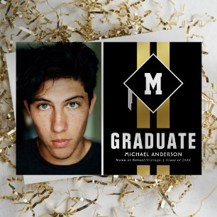 Black Gold Typography Male Graduation Photo Announcement