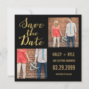 Black & Gold Typography Save the Date Photo Cards