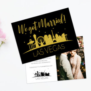 Black Gold Vegas Photo Wedding Elopement Party Invitation
