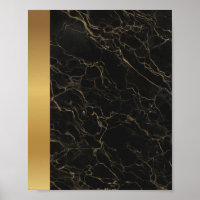 Black Gold Vein Marble Stone / Gold Border Art 