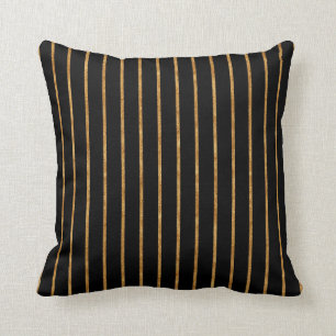 Black & Gold Vertical Stripe Pattern Throw Pillow