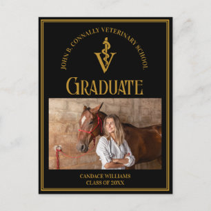 Black Gold Veterinary School Photo Graduation Announcement Postcard