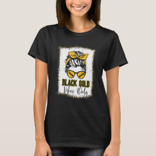 Black Gold Vibes Only Football  Women Leopard Foot T-Shirt