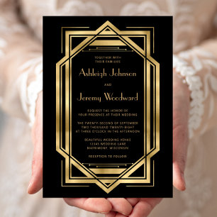 Black Gold Vintage 1920s Deco Frame Wedding Invitation