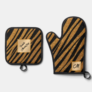 Black Gold Vintage Art Deco Modern Collection Oven Mitt & Pot Holder Set