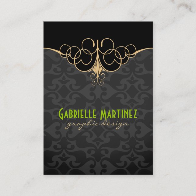 Black & Gold Vintage Damasks Business Card (Front)