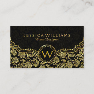 Black & Gold Vintage Floral Damasks Business Card